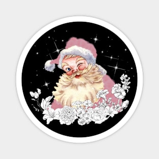 Cute pink Santa with vintage white flowers. Magnet